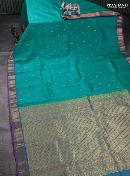 Teal Green & Pink Pure Kanchipuram Silk Saree - Buttas