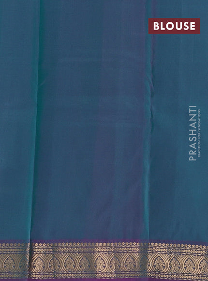Teal Green & Pink Pure Kanchipuram Silk Saree - Buttas