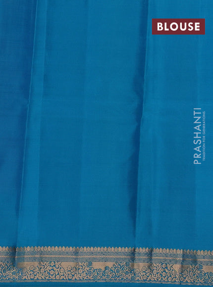 Purple & Teal Blue Pure Kanchipuram Silk Saree - Buttas