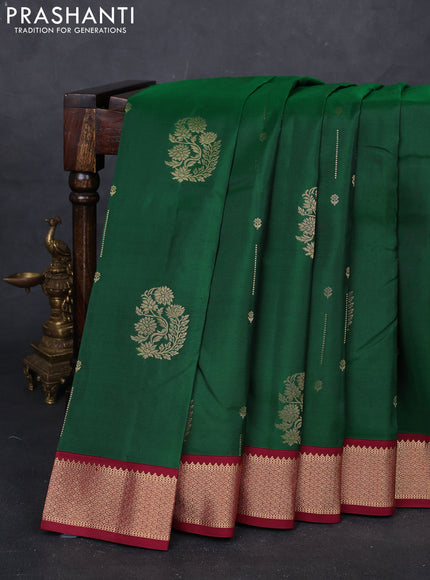Green & Wine Pure Kanchipuram Silk Saree - Buttas
