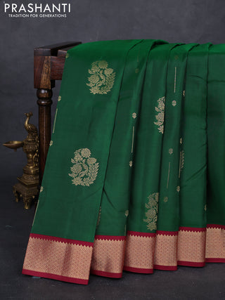 Green & Wine Pure Kanchipuram Silk Saree - Buttas