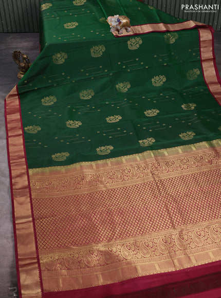 Green & Wine Pure Kanchipuram Silk Saree - Buttas