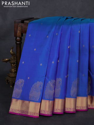Blue & Purple Pure Kanchipuram Silk Saree - Buttas