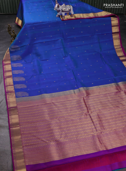 Blue & Purple Pure Kanchipuram Silk Saree - Buttas