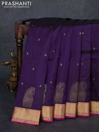 Purple & Magenta Pink Pure Kanchipuram Silk Saree - Buttas