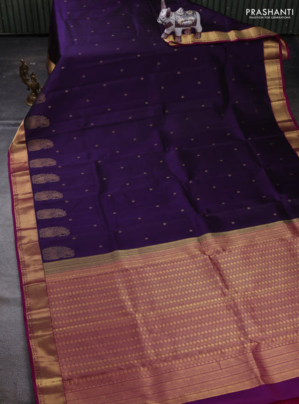 Purple & Magenta Pink Pure Kanchipuram Silk Saree - Buttas