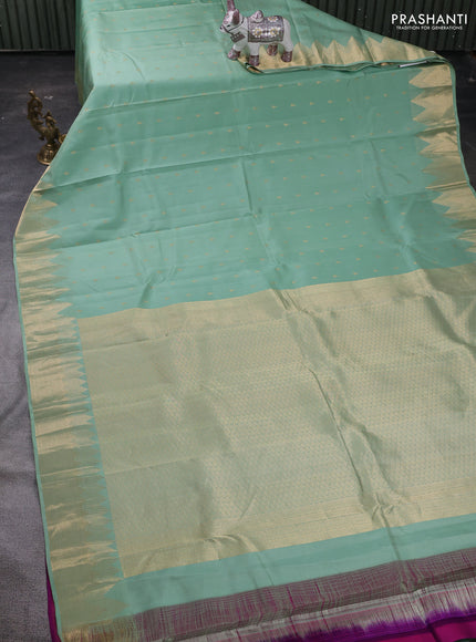 Pastel Green & Purple Pure Kanchipuram Silk Saree - Buttas