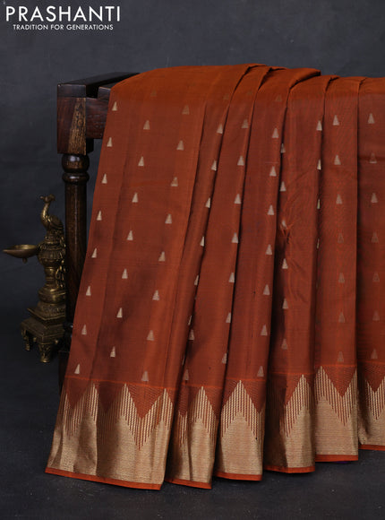 Orange & Violet Pure Kanchipuram Silk Saree - Buttas