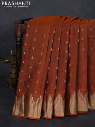 Orange & Violet Pure Kanchipuram Silk Saree - Buttas