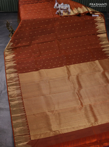 Orange & Violet Pure Kanchipuram Silk Saree - Buttas