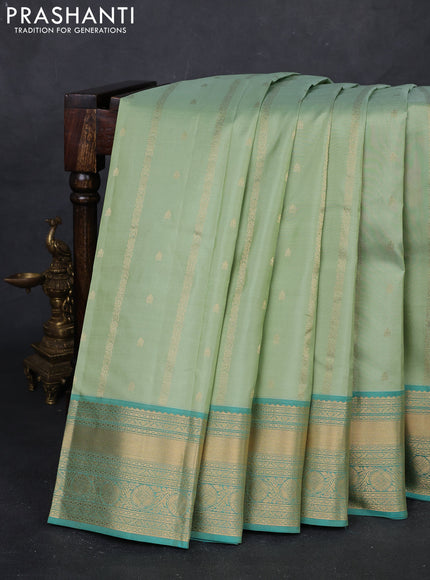 Pastel Green & Teal Green Pure Kanchipuram Silk Saree - Buttas