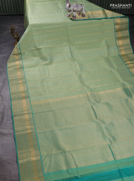 Pastel Green & Teal Green Pure Kanchipuram Silk Saree - Buttas