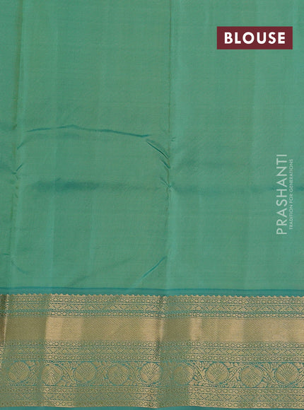 Pastel Green & Teal Green Pure Kanchipuram Silk Saree - Buttas