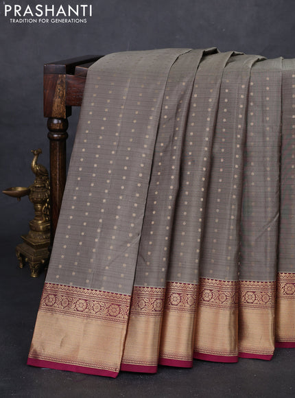 Chikku & Wine Pure Kanchipuram Silk Saree - Buttas