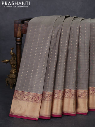 Chikku & Wine Pure Kanchipuram Silk Saree - Buttas
