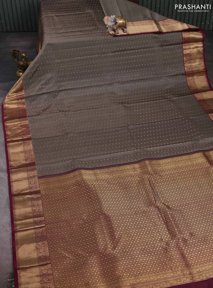 Chikku & Wine Pure Kanchipuram Silk Saree - Buttas