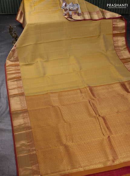Pale Yellow & Pink Pure Kanchipuram Silk Saree - 1000 Buttas