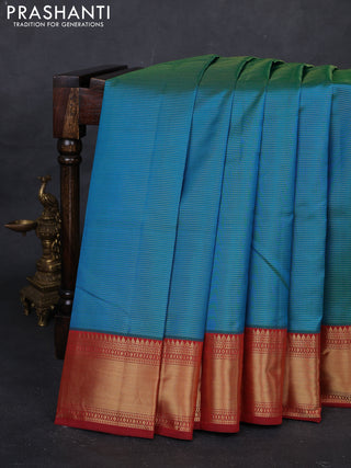 Teal Blue & Maroon Pure Kanchipuram Silk Saree