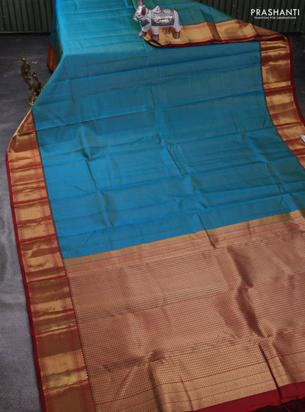 Teal Blue & Maroon Pure Kanchipuram Silk Saree