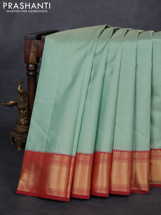 Pastel Green & Maroon Pure Kanchipuram Silk Saree - Vairaosi