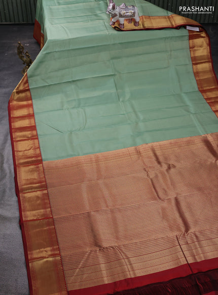 Pastel Green & Maroon Pure Kanchipuram Silk Saree - Vairaosi