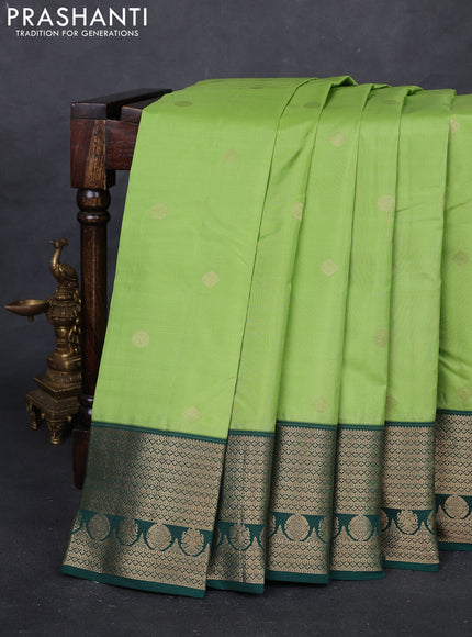 Pista Green & Green Pure Kanchipuram Silk Saree - Buttas