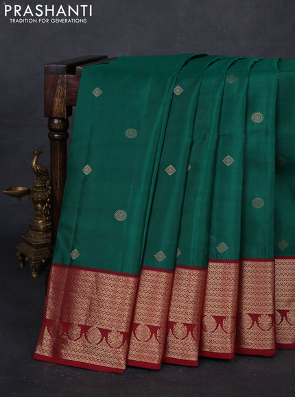Green & Maroon Pure Kanchipuram Silk Saree - Buttas