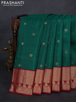 Green & Maroon Pure Kanchipuram Silk Saree - Buttas