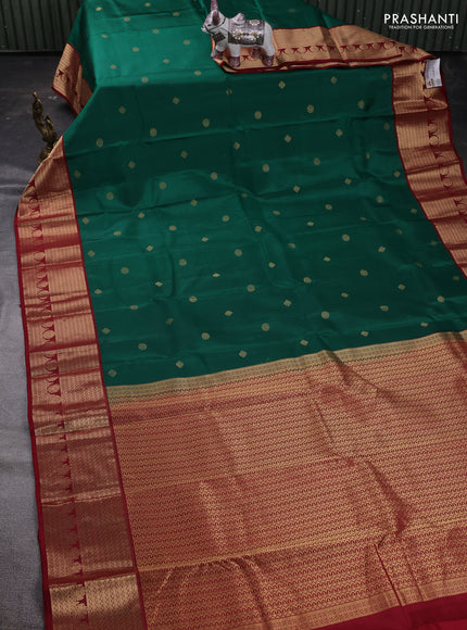Green & Maroon Pure Kanchipuram Silk Saree - Buttas