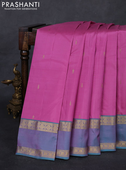 Pink & Teal Green Pure Kanchipuram Silk Saree - Buttas