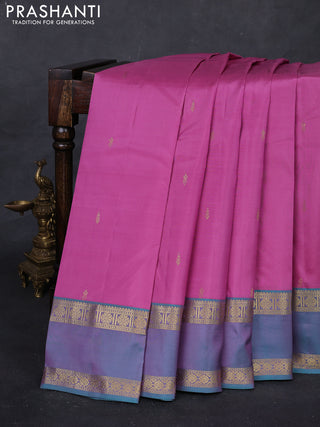 Pink & Teal Green Pure Kanchipuram Silk Saree - Buttas
