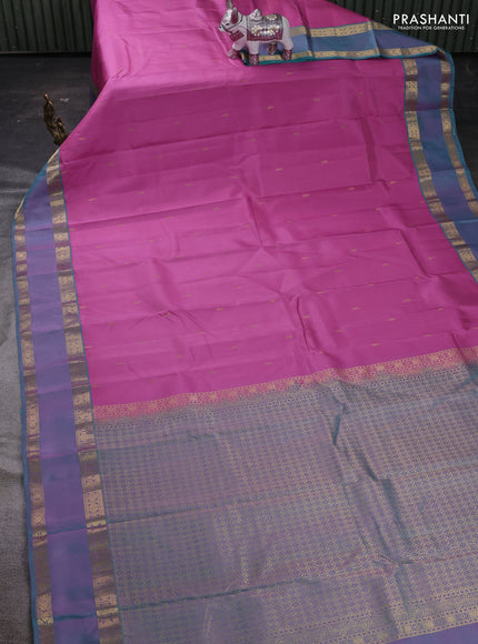 Pink & Teal Green Pure Kanchipuram Silk Saree - Buttas