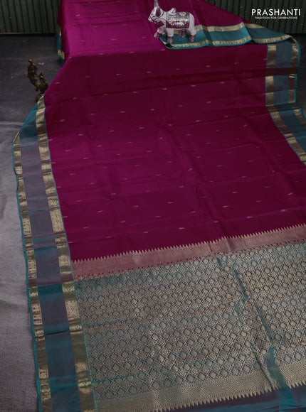 Magenta Pink & Teal Green Pure Kanchipuram Silk Saree - Buttas