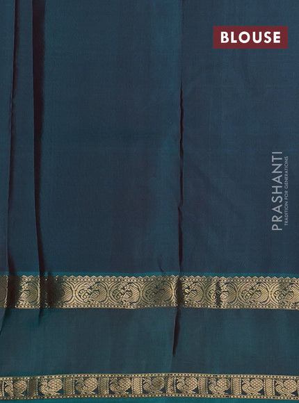 Magenta Pink & Teal Green Pure Kanchipuram Silk Saree - Buttas