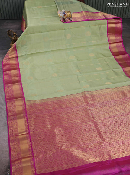 Pista Green & Pink Pure Kanchipuram Silk Saree - Checks