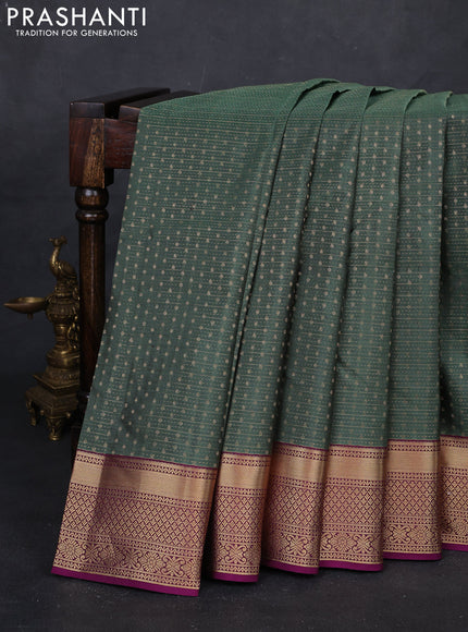Olive Green & Purple Pure Kanchipuram Silk Saree - 1000 Buttas