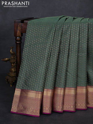 Olive Green & Purple Pure Kanchipuram Silk Saree - 1000 Buttas