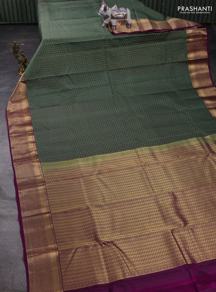 Olive Green & Purple Pure Kanchipuram Silk Saree - 1000 Buttas