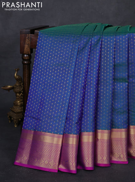 Peacock Blue & Magenta Pink Pure Kanchipuram Silk Saree - 1000 Buttas