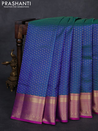 Peacock Blue & Magenta Pink Pure Kanchipuram Silk Saree - 1000 Buttas