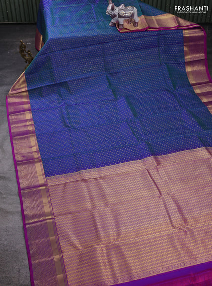 Peacock Blue & Magenta Pink Pure Kanchipuram Silk Saree - 1000 Buttas
