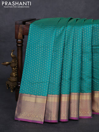 Green & Pink Pure Kanchipuram Silk Saree - 1000 Buttas