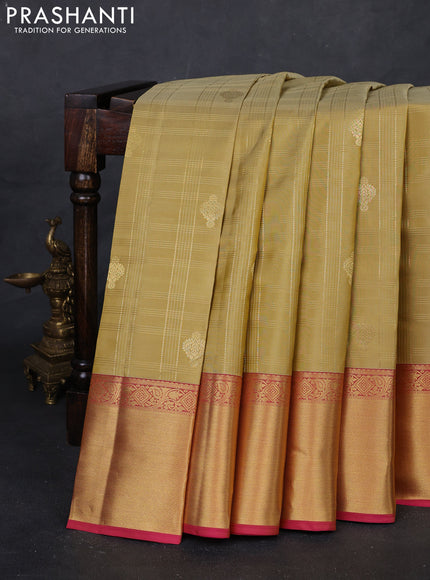 Elaichi Green & Pink Pure Kanchipuram Silk Saree - Checks