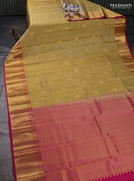 Elaichi Green & Pink Pure Kanchipuram Silk Saree - Checks