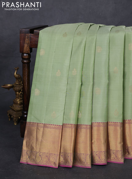 Pastel Green & Pink Pure Kanchipuram Silk Saree - Buttas