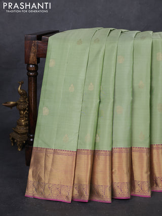 Pastel Green & Pink Pure Kanchipuram Silk Saree - Buttas