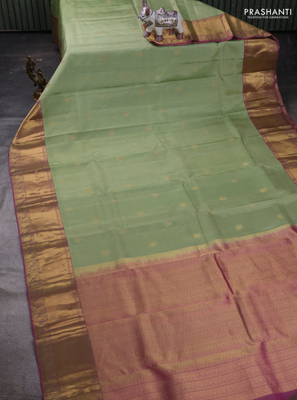 Pastel Green & Pink Pure Kanchipuram Silk Saree - Buttas