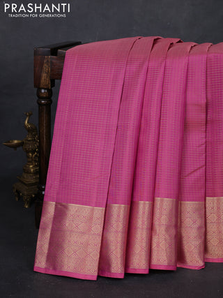 Mauve Pink & Teal Blue Pure Kanchipuram Silk Saree - Checks