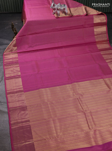 Mauve Pink & Teal Blue Pure Kanchipuram Silk Saree - Checks