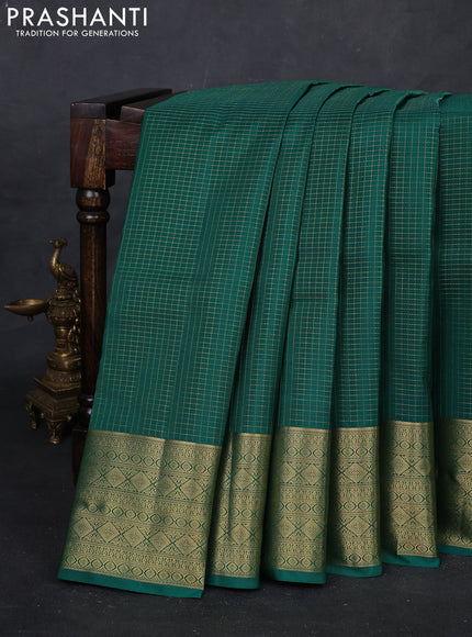 Green Pure Kanchipuram Silk Saree - Checks